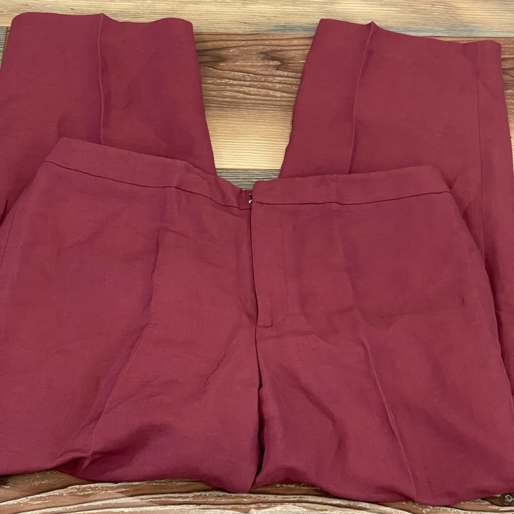 New Linda‎ Allard Ellen Tracy 6  Burgundy Cropped Pants Silk/Linen 389
